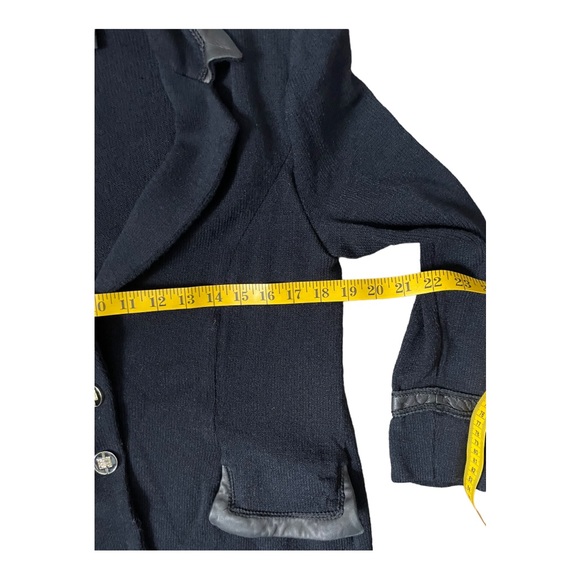 ST. JOHN Collection Knit Black Blazer Leather Trim Size 10 - Picture 14 of 17